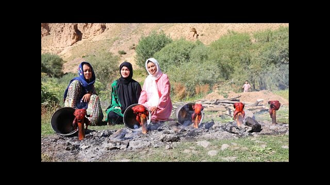 IRAN Nomadic Life Cooking Lamb Broth at top of the Mountains