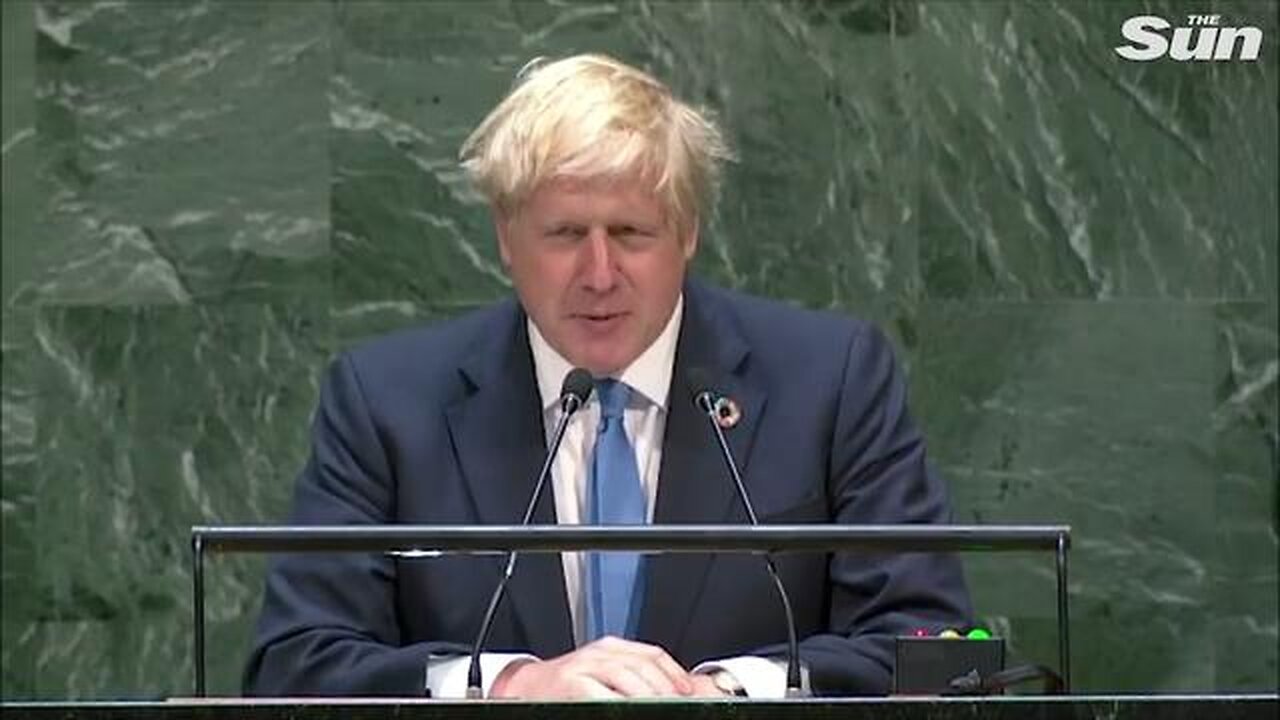 PUPPET BORIS JOHNSON AT THE UNITED NATION - HE KNOWS ALL ABOUT THE COMING PRISON GRID