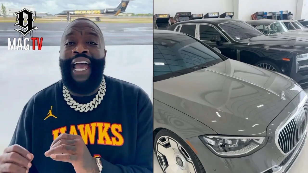 Rick Ross Has So Many Luxury Cars He Has To Park Them In His Private Jet Hanger! 🚘