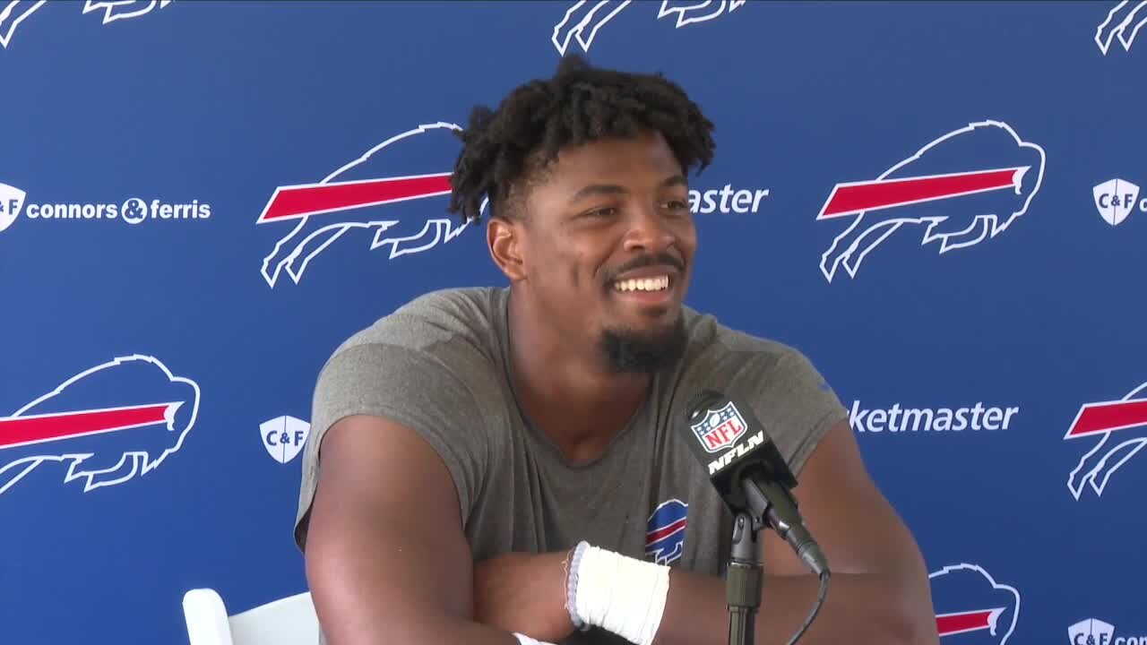 Buffalo Bills defensive end Greg Rousseau speaks on day seven of training camp