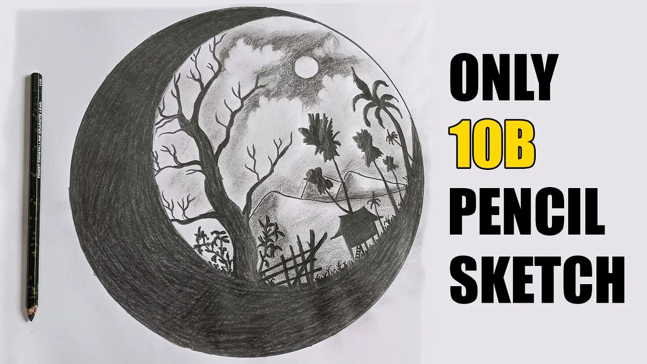 How To Draw Round Scenery | Only 10B Pencil Sketch | Easy Drawing For Beginners