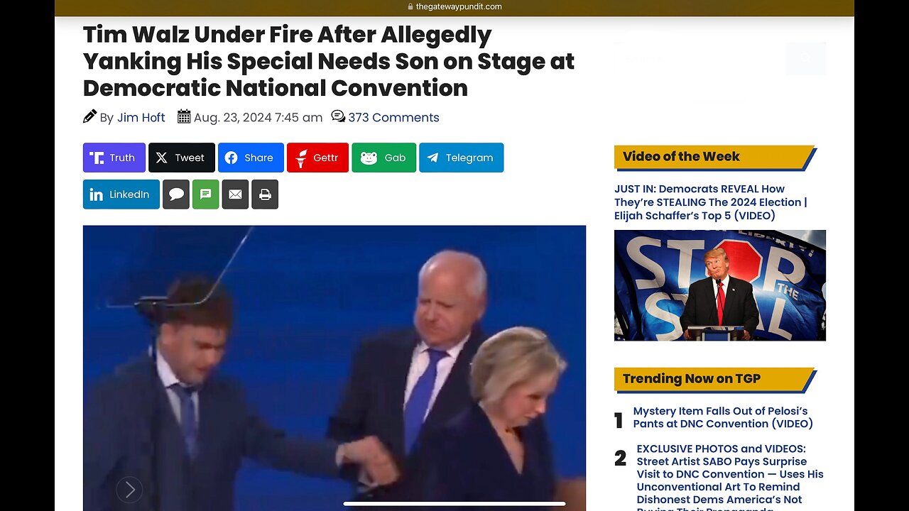 Tim Walz Under Fire After Allegedly Yanking His Special Needs Son on Stage at DNC