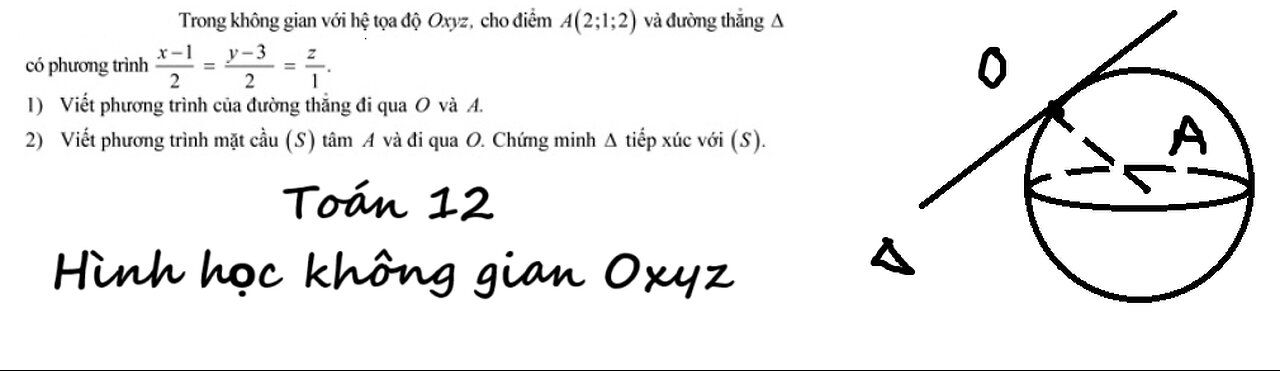 Toán Oxyz 12: Trong không gian Oxyz, cho điểm A(2;1;2) và đường thẳng có phương trình