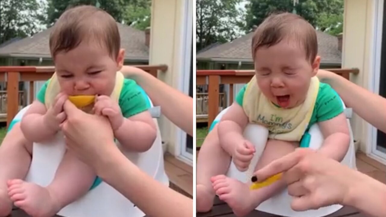 Little babies tries lemon & gives funny reaction