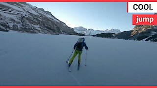 Heart stopping moment base jumpers take a leap of faith off an Icy mountain