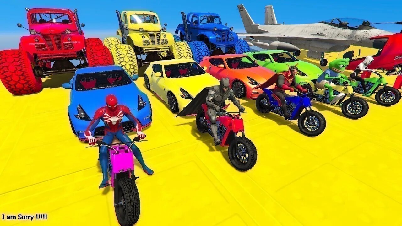 GTA V Mega Ramp On Bikes, Fighter Jets & Boats By Monster Trucks , Cars Spider man Racing Challenge