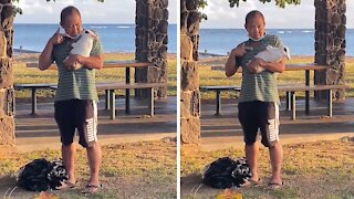 Man teaches his bunny rabbit how to play dead