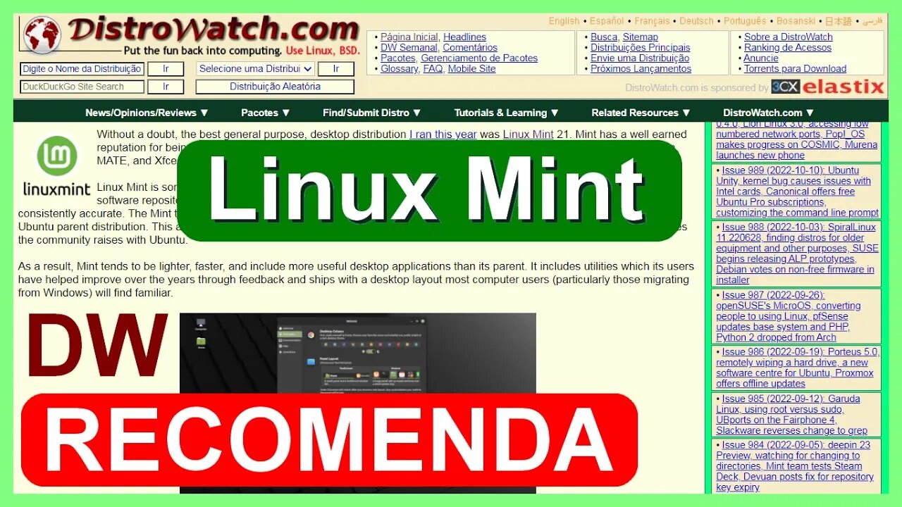 Linux Mint 21 RECOMENDADO pelo Distrowatch. Sem dúvida a melhor distro Desktop de uso geral do ano