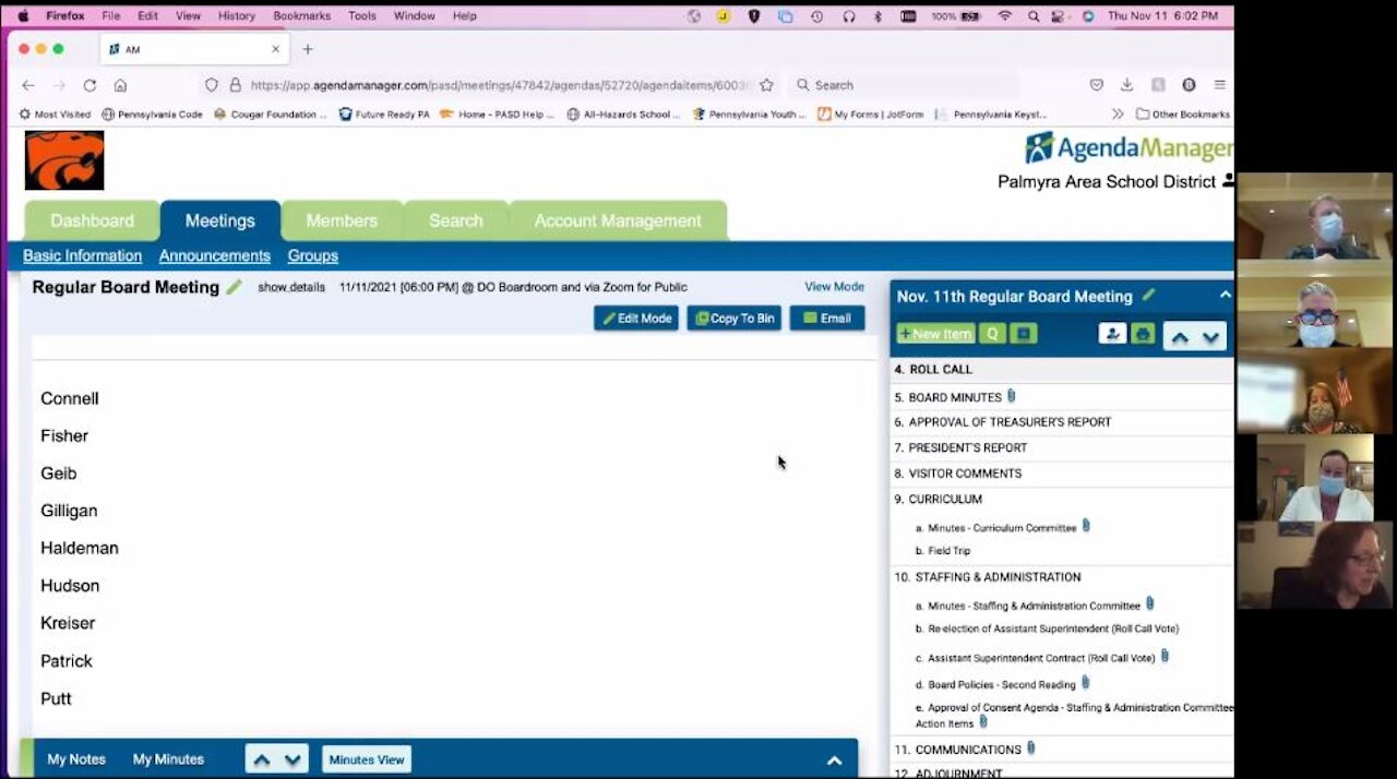 PASD Board Meeting 11-11-2021