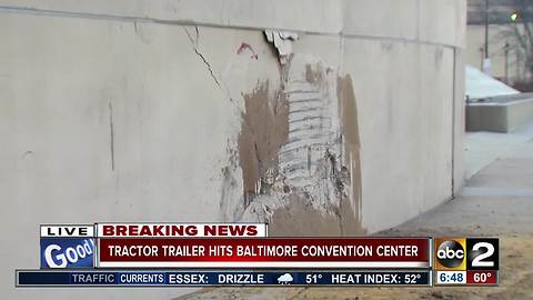 Tractor-trailer crashes into Baltimore Convention Center