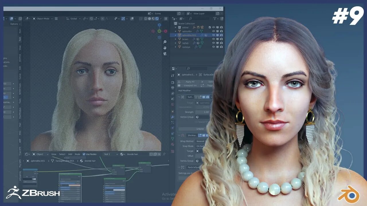 Aphrodite | how to create 3d realistic Character for animation | Part 9 | ZBrush | Blender tutorial