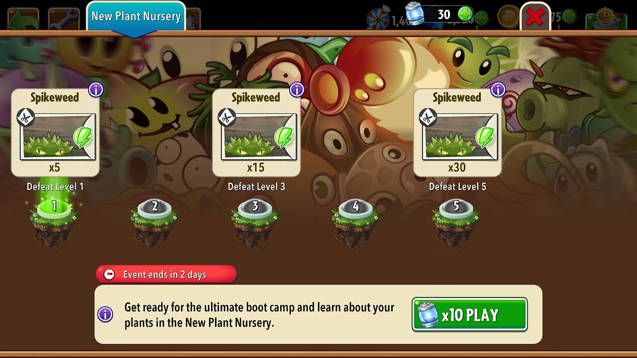 Plants vs Zombies 2 - Plant Nursery - Spikeweed - October 2024