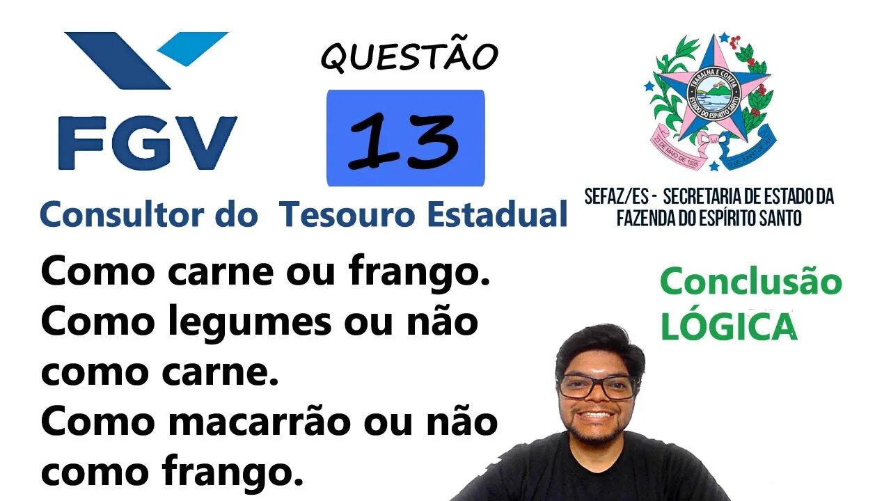 QUESTÃO 13 da SEFAZ ES 2022 FGV | Valter fala sobre seus hábitos no almoço