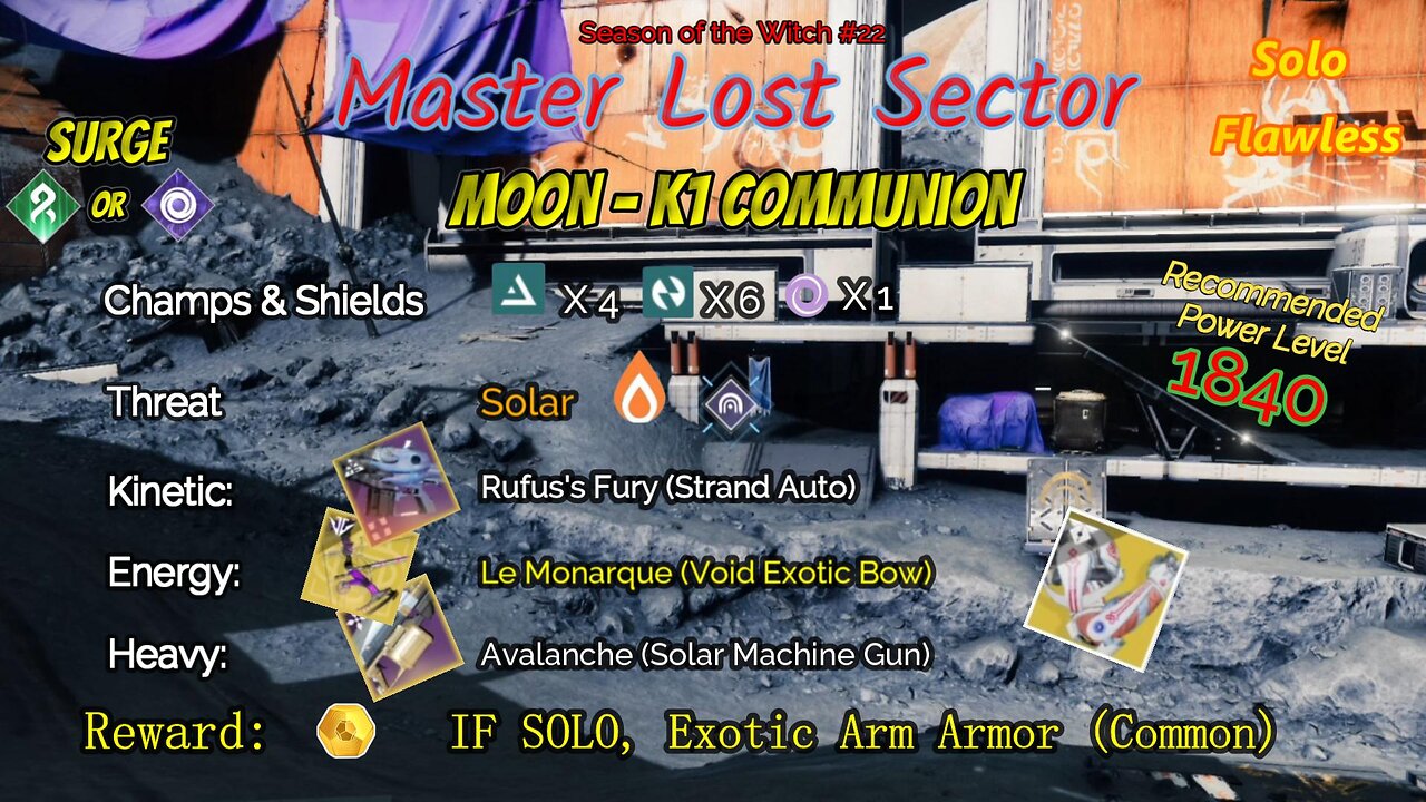 Destiny 2 Master Lost Sector: Moon - K1 Communion on my Arc Titan Solo-Flawless 10-31-23