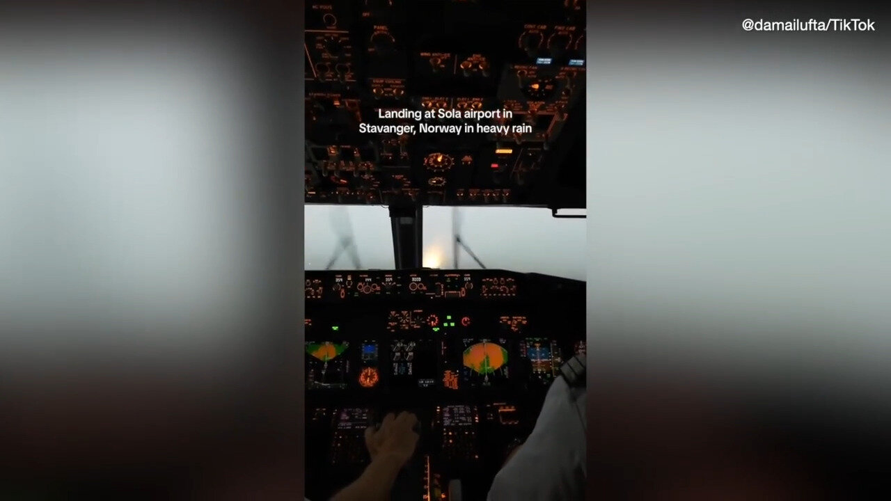Footage Showing Pilots Landing Plane In 'Heavy Rain' In Norway