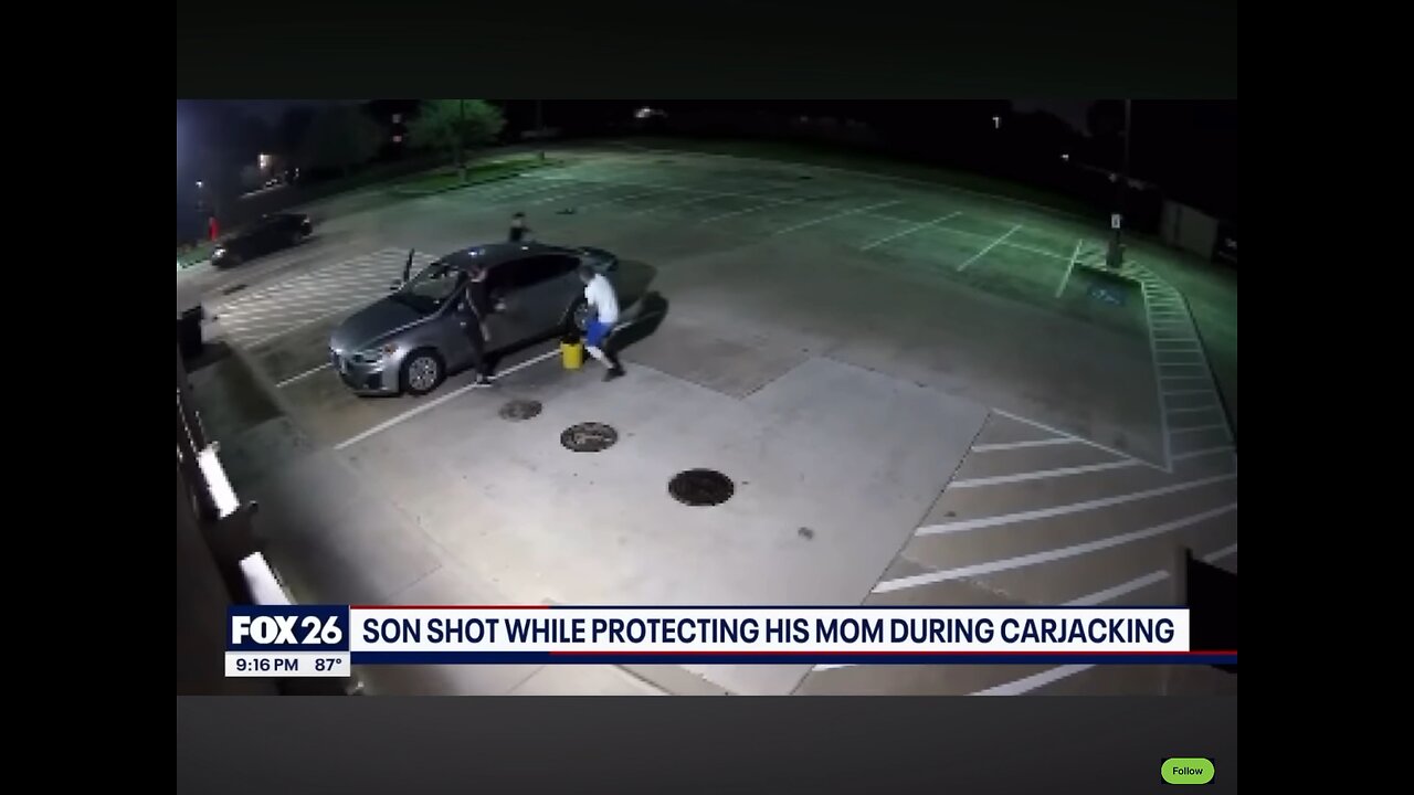 Son shot while protecting his mom during a carjacking.