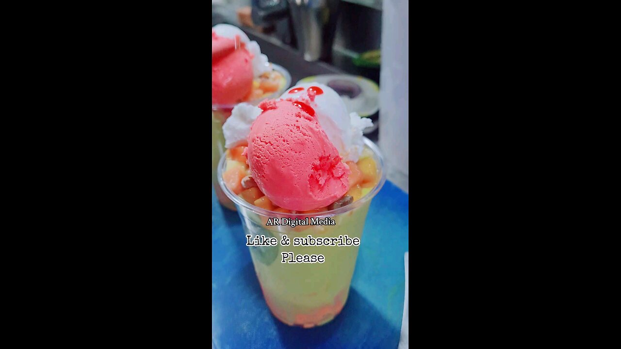 Fresh juice yummy ice cream and Fruits