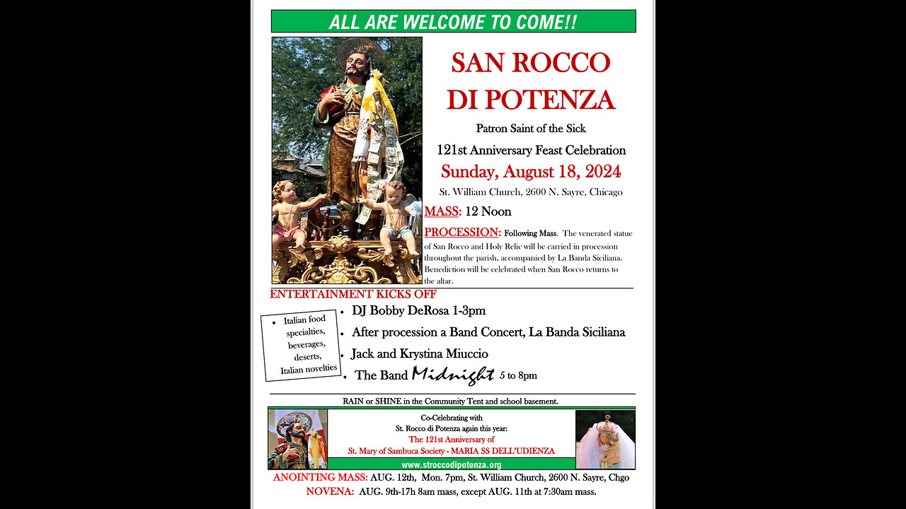 San Rocco di Potenza - Chicago - St Williams Annual Feast 2024