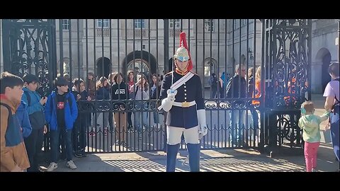 Rude kid guard gives him a look #horseguardsparade