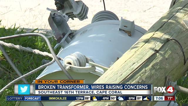 Broken transformer and wires causes concerns