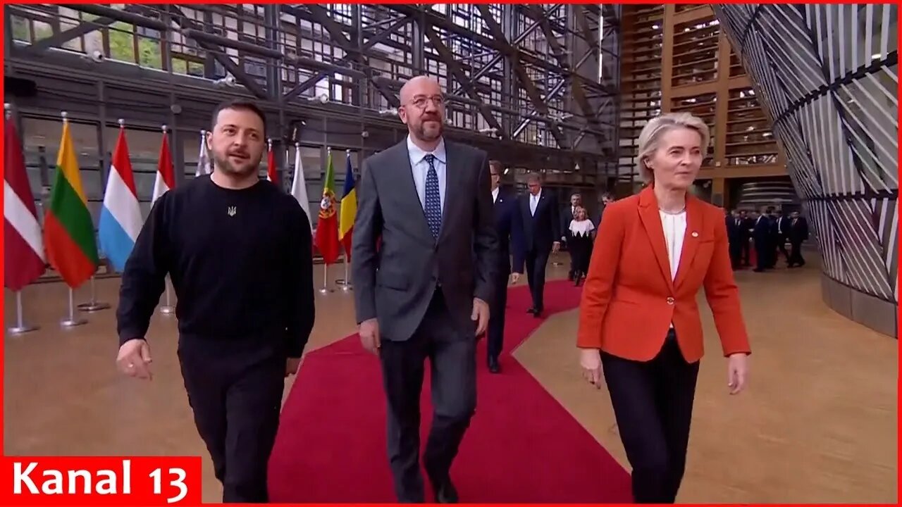 EU leaders and Ukrainian president pose for photographers before summit in Brussels