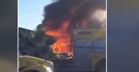 Firefighters battle east Vegas mobile home fire