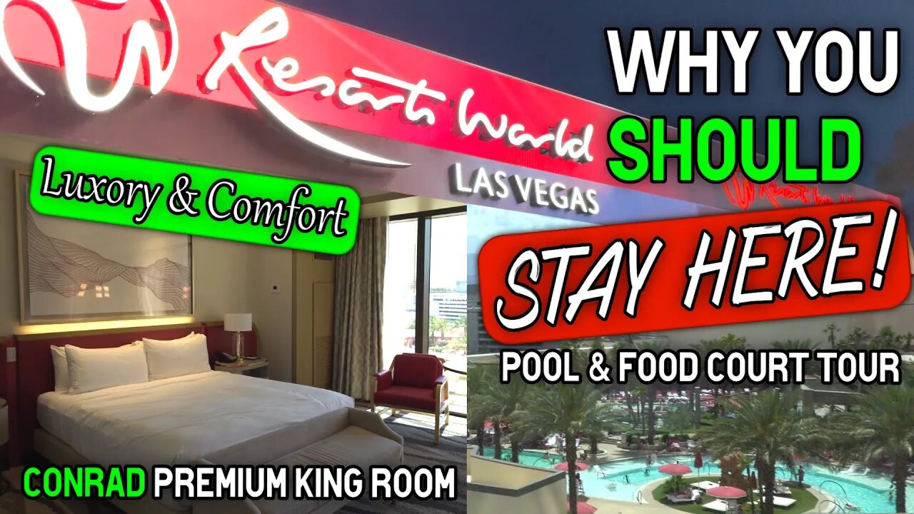 Resorts World 2023 Room Tour! See The Conrad Premium King Bed, Pool & Food Court!