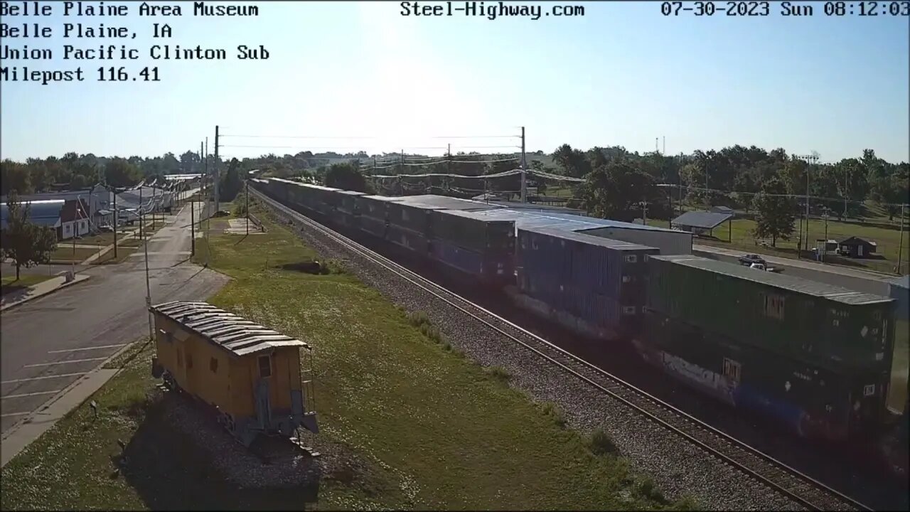 UP 1111 Leading WB Intermodal in Grand Mound, Belle Plaine and Carroll, IA on July 30, 2023