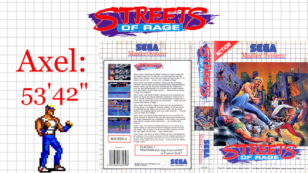 Streets of Rage 1 [SMS] Axel - Normal - 1CC [53'42"] 2nd place🥈 | SEGA Master System Marceau