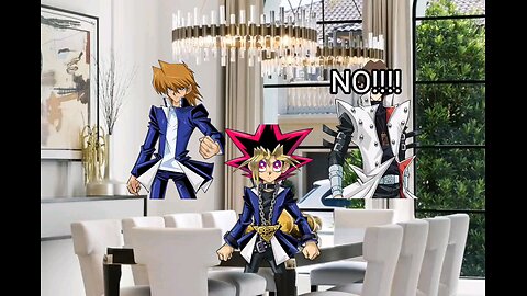 Yugi, Joey, and Kaiba playing Monopoly.