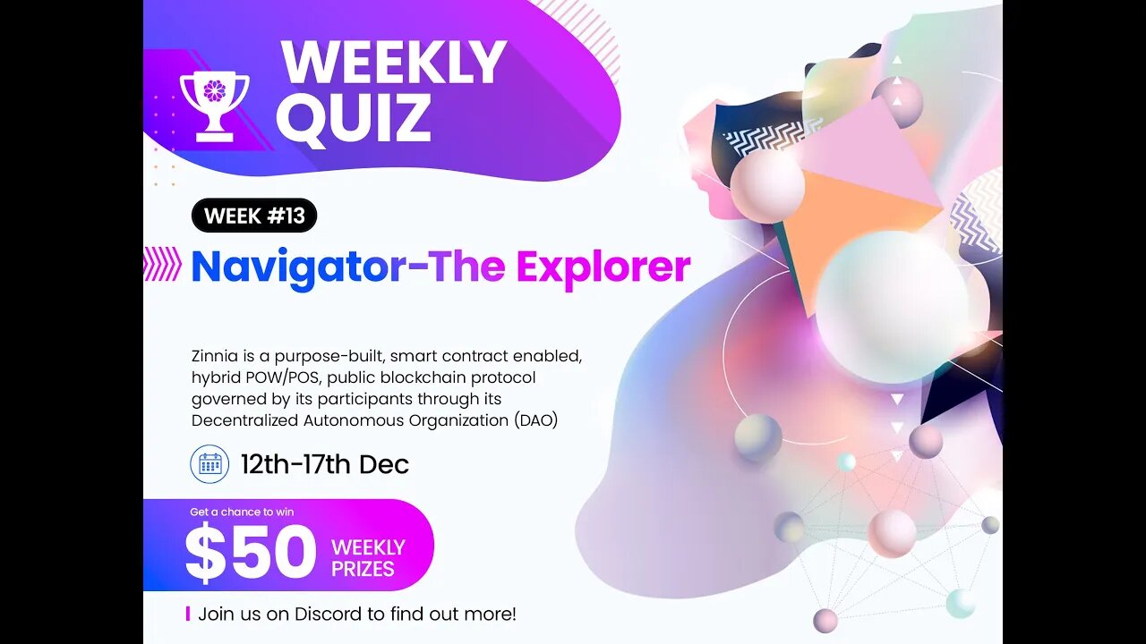 $50 Quiz 13 Draw: Zinnia Network explorer - The Navigator
