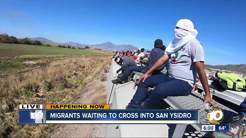 Migrants waiting to cross into San Ysidro