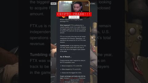 CRYPTO CRASHING HARD! FTX looks like it’s struggling so Binance wants to buy!