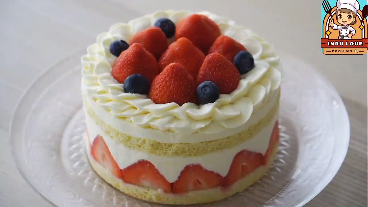 Health and Fitness Strawberry Cake. White Chocolate Whipped Cream Yammy Cake. #indulovecooking