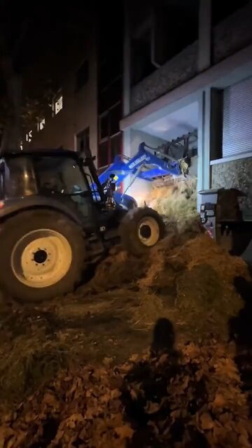 French Farmers have dumped tons of manure and waste in front of state buildings in Cahors.
