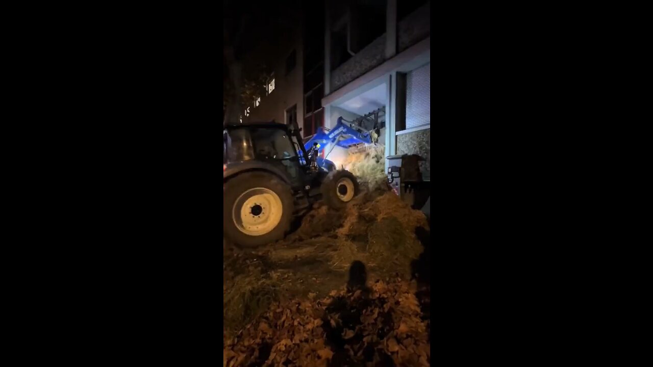 French Farmers have dumped tons of manure and waste in front of state buildings in Cahors.