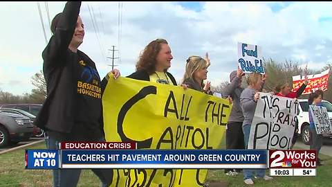 Green Country teachers occupy 'busiest intersections' in communities ahead of Senate vote