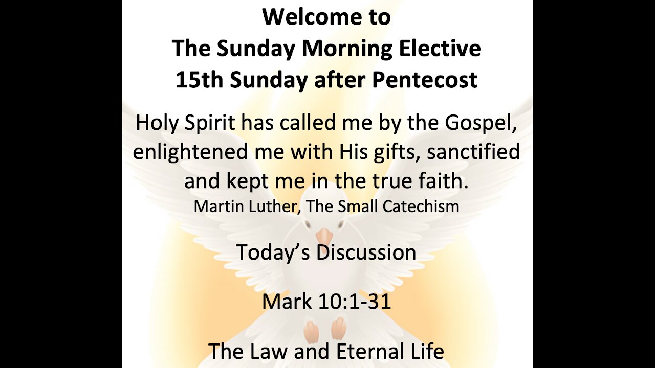 21-09-05 Sunday Morning Elective Discussion - Mark 10:1-31
