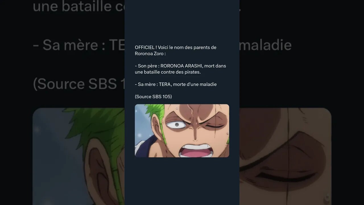 OFFICIEL ! Voici le nom des parents de Roronoa Zoro