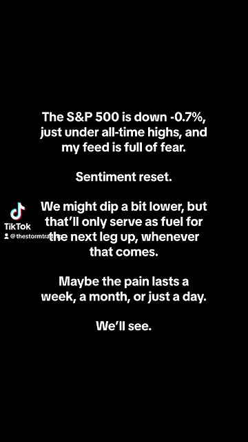 The S&P 500 is down -0.7%, just under all-time highs, and my feed is full of fear. Sentiment reset.
