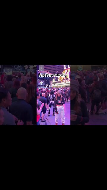 Roller skating, skeleton girl, butt fall "Journey". Don’t stop believing video.