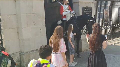 Girl grabs the reins horse (arnie) sorts her out #horseguardsparade