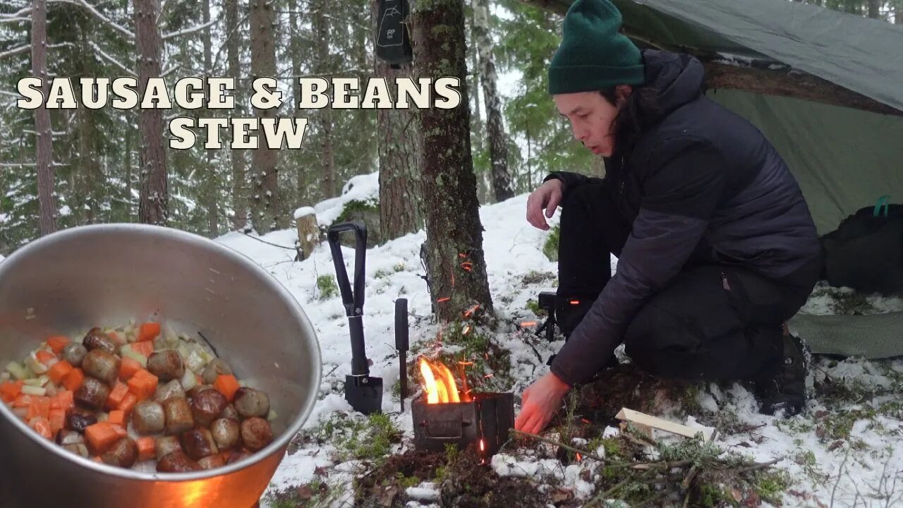 EASY TARP SHELTER | COOK SAUSAGE STEW