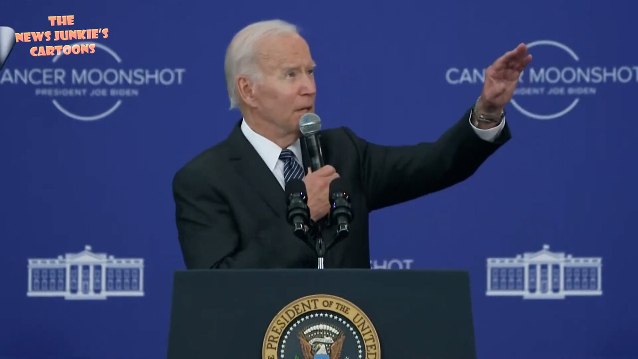 Biden reads a teleprompter: "This cancer moonshot is one of the reasons why I ran for president."