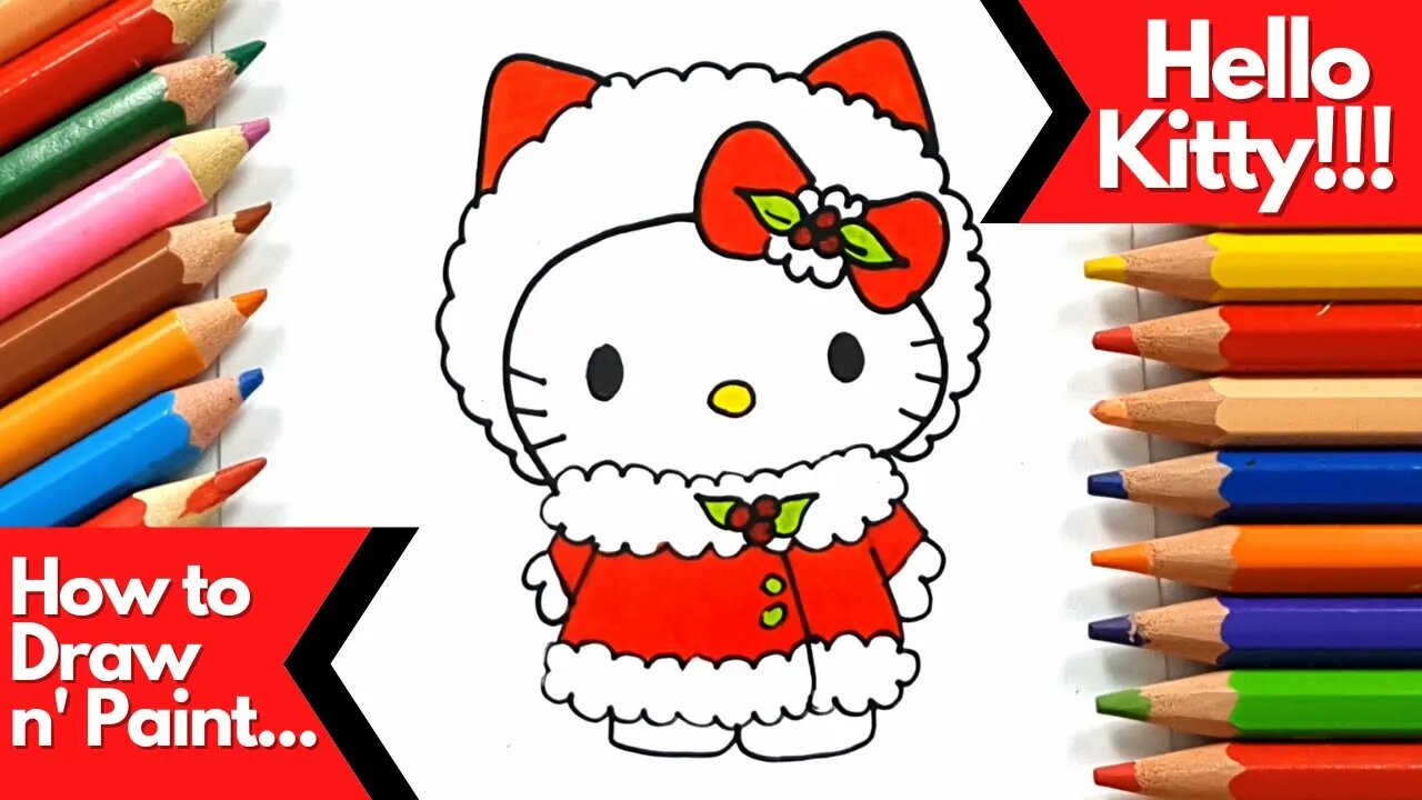 How to draw and paint Hello Kitty Christmas