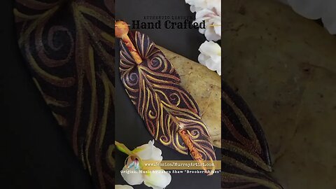 COPPER AND GOLD SCROLL, 5 inch, leather feather hair stick barrette