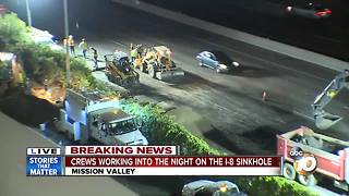 Crews working into the night on I-8 sinkhole