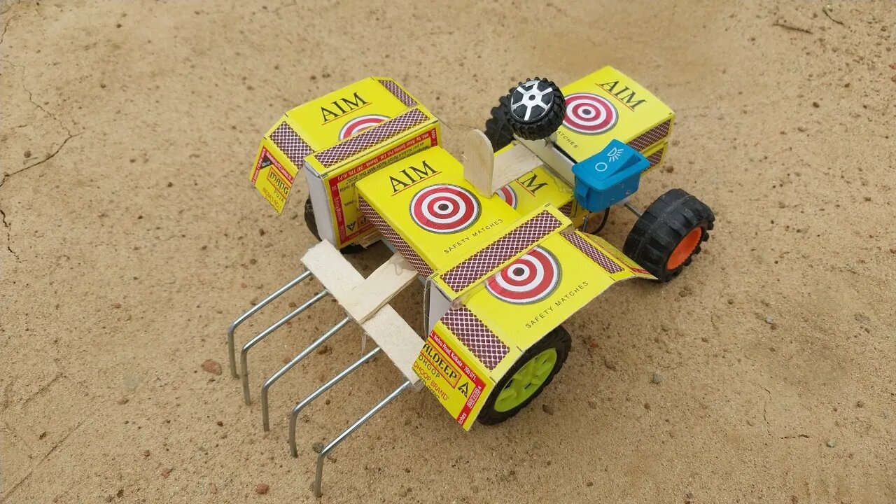 DIY Farming Tractor | Matchbox Tractor with Ripper for Cultivation | DC Motor and Battery