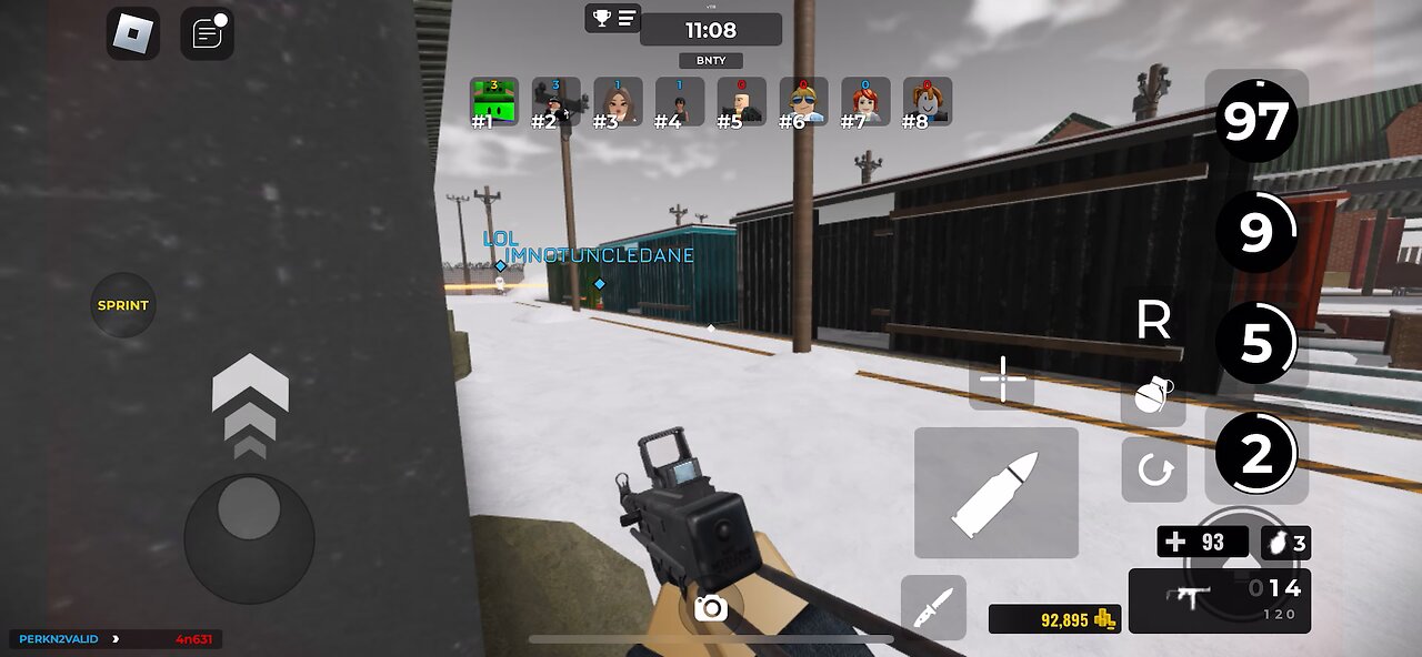 Playing Roblox Gunfight arena.