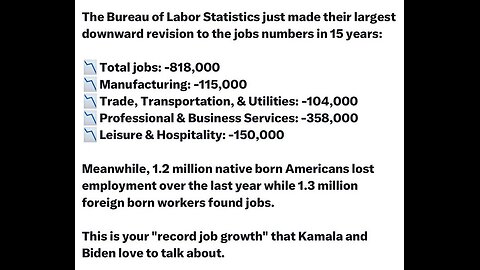 Bureau labor stats largest downward revision in 15yrs, off by 818k jobs